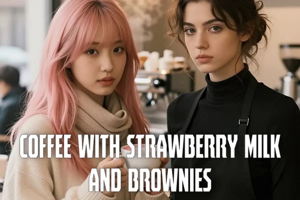 coffe with strawberry milk and brownies
