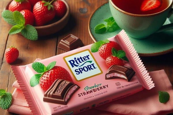 Клубничный "Ritter Sport" и чашка мятного чая
